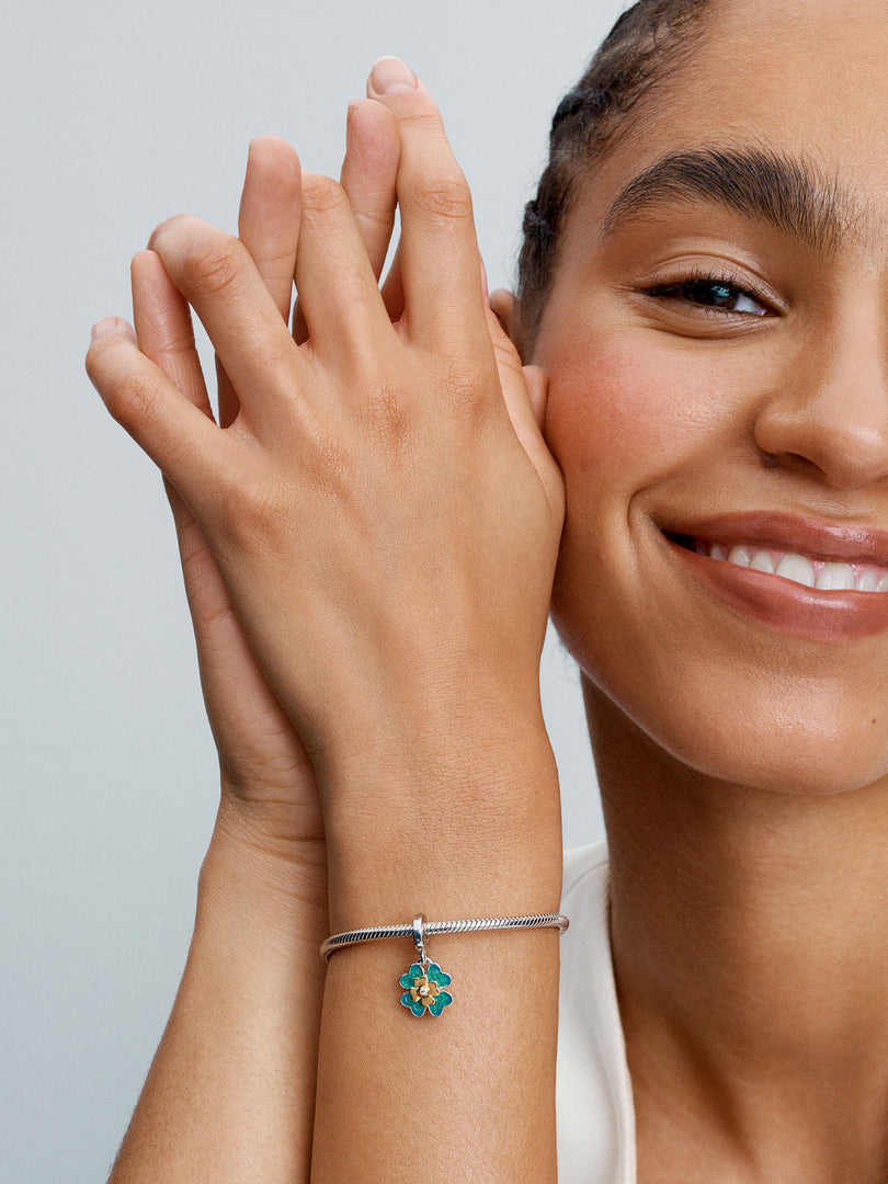 Four-Leaf Clover Lab-Created Diamond Dangle Charm