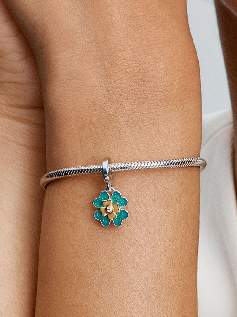 Four-Leaf Clover Lab-Created Diamond Dangle Charm