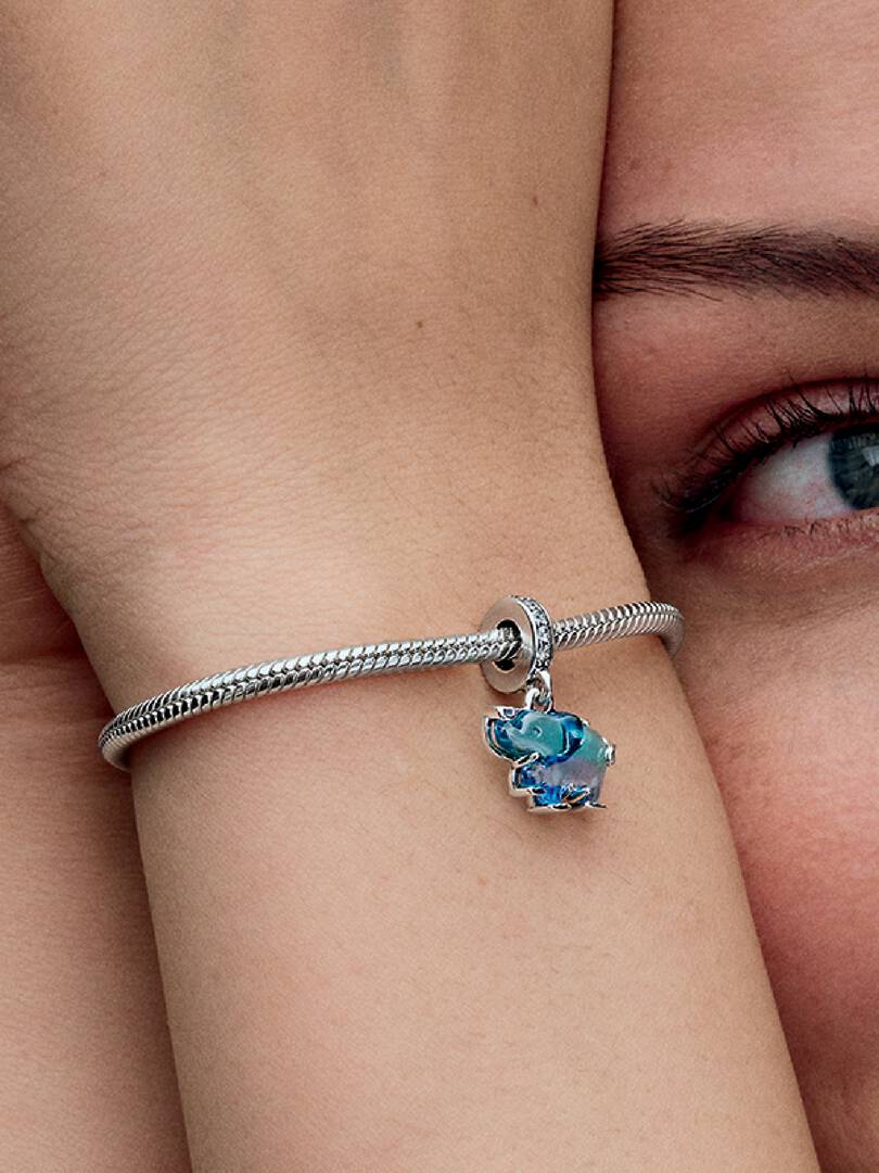 Blue Murano Glass Elephant Charm Pendant